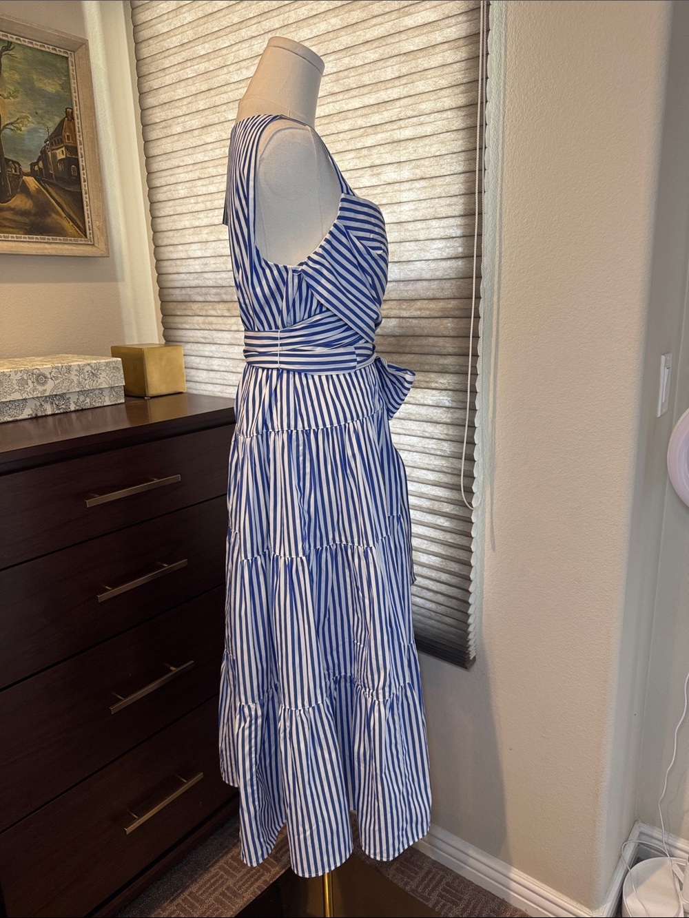 NWT Lauren Ralph Lauren Striped Cotton Broadcloth Tiered Dress. Size 8 - Picture 4 of 8